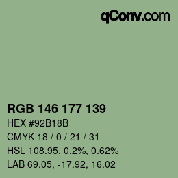 Color code: RGB 146 177 139 | qconv.com