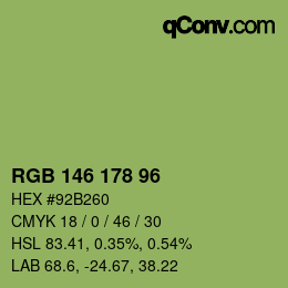 Color code: RGB 146 178 96 | qconv.com