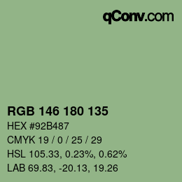 Color code: RGB 146 180 135 | qconv.com