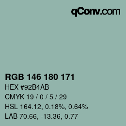 Color code: RGB 146 180 171 | qconv.com