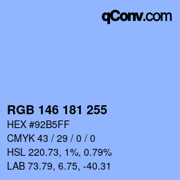 Color code: RGB 146 181 255 | qconv.com