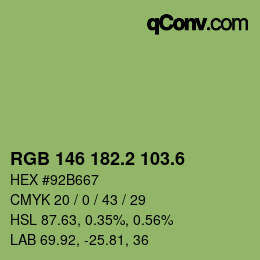 カラーコード: RGB 146 182.2 103.6 | qconv.com