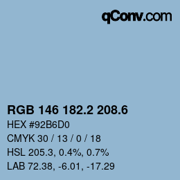 カラーコード: RGB 146 182.2 208.6 | qconv.com