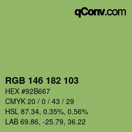 Color code: RGB 146 182 103 | qconv.com