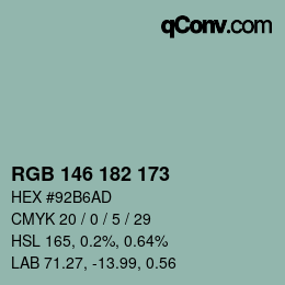 Color code: RGB 146 182 173 | qconv.com