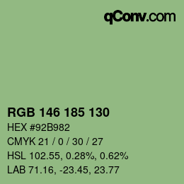 Color code: RGB 146 185 130 | qconv.com