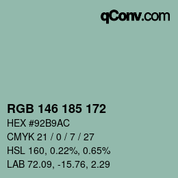 Color code: RGB 146 185 172 | qconv.com