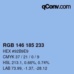 Color code: RGB 146 185 233 | qconv.com