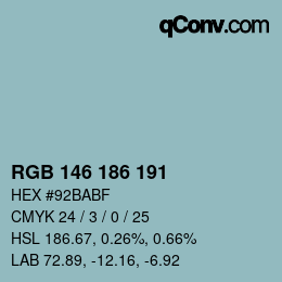 Color code: RGB 146 186 191 | qconv.com