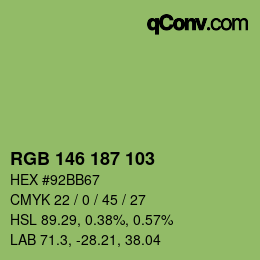Color code: RGB 146 187 103 | qconv.com
