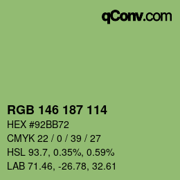 Color code: RGB 146 187 114 | qconv.com