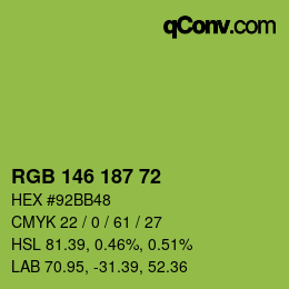 Color code: RGB 146 187 72 | qconv.com