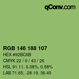Color code: RGB 146 188 107 | qconv.com