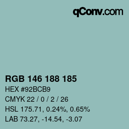 Color code: RGB 146 188 185 | qconv.com