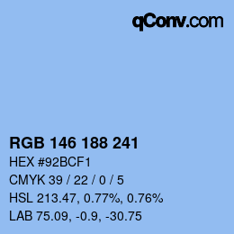 Color code: RGB 146 188 241 | qconv.com