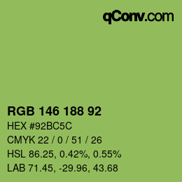 Color code: RGB 146 188 92 | qconv.com