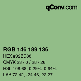 Color code: RGB 146 189 136 | qconv.com