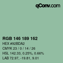 Color code: RGB 146 189 162 | qconv.com