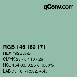カラーコード: RGB 146 189 171 | qconv.com