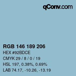 颜色代码: RGB 146 189 206 | qconv.com