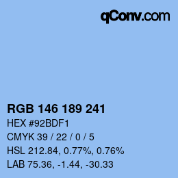 カラーコード: RGB 146 189 241 | qconv.com