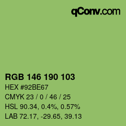 Color code: RGB 146 190 103 | qconv.com