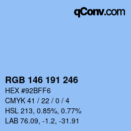 Color code: RGB 146 191 246 | qconv.com
