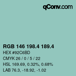 カラーコード: RGB 146 198.4 189.4 | qconv.com