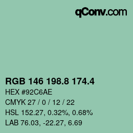 カラーコード: RGB 146 198.8 174.4 | qconv.com