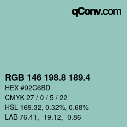 カラーコード: RGB 146 198.8 189.4 | qconv.com