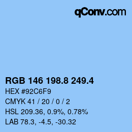 カラーコード: RGB 146 198.8 249.4 | qconv.com