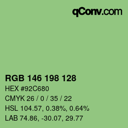 Color code: RGB 146 198 128 | qconv.com