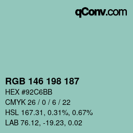 カラーコード: RGB 146 198 187 | qconv.com