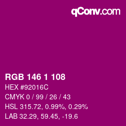 Color code: RGB 146 1 108 | qconv.com