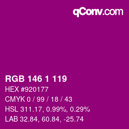 カラーコード: RGB 146 1 119 | qconv.com