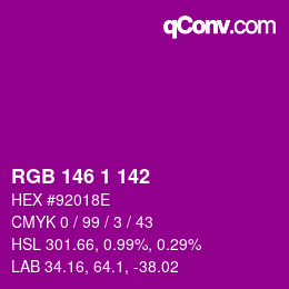 Color code: RGB 146 1 142 | qconv.com