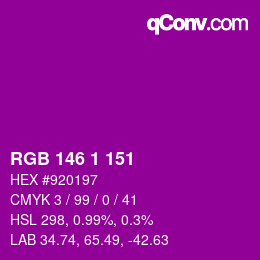 Color code: RGB 146 1 151 | qconv.com