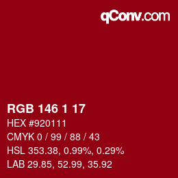 カラーコード: RGB 146 1 17 | qconv.com