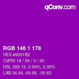 颜色代码: RGB 146 1 178 | qconv.com