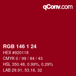 Color code: RGB 146 1 24 | qconv.com