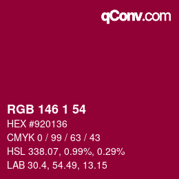 Color code: RGB 146 1 54 | qconv.com