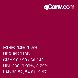 カラーコード: RGB 146 1 59 | qconv.com