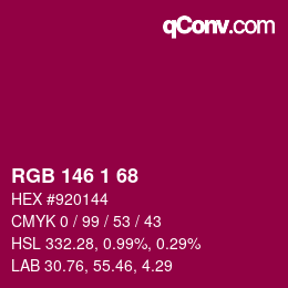 カラーコード: RGB 146 1 68 | qconv.com