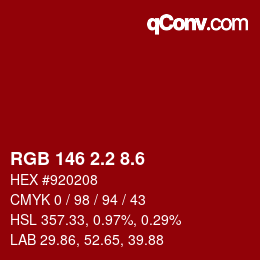 カラーコード: RGB 146 2.2 8.6 | qconv.com