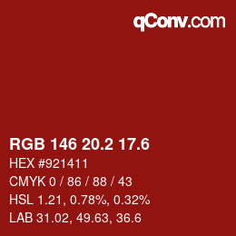 カラーコード: RGB 146 20.2 17.6 | qconv.com