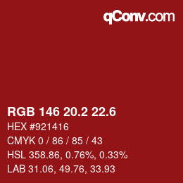 カラーコード: RGB 146 20.2 22.6 | qconv.com