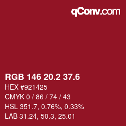カラーコード: RGB 146 20.2 37.6 | qconv.com
