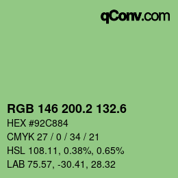 カラーコード: RGB 146 200.2 132.6 | qconv.com