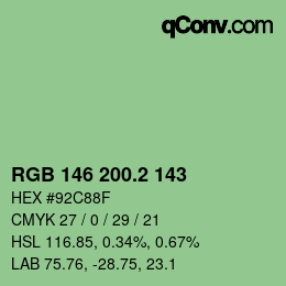 カラーコード: RGB 146 200.2 143 | qconv.com