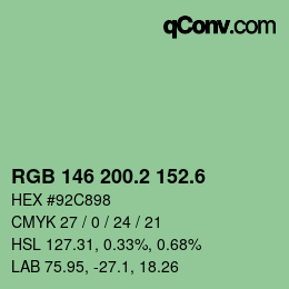 カラーコード: RGB 146 200.2 152.6 | qconv.com